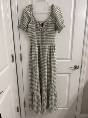Universal Thread Gingham Puff Sleeve Maxi Dress - Sage Green